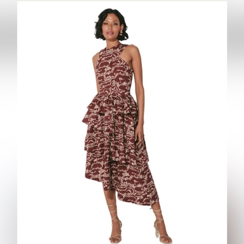 Cleobella Carson Midi Dress Brown Ikat Fringe Print